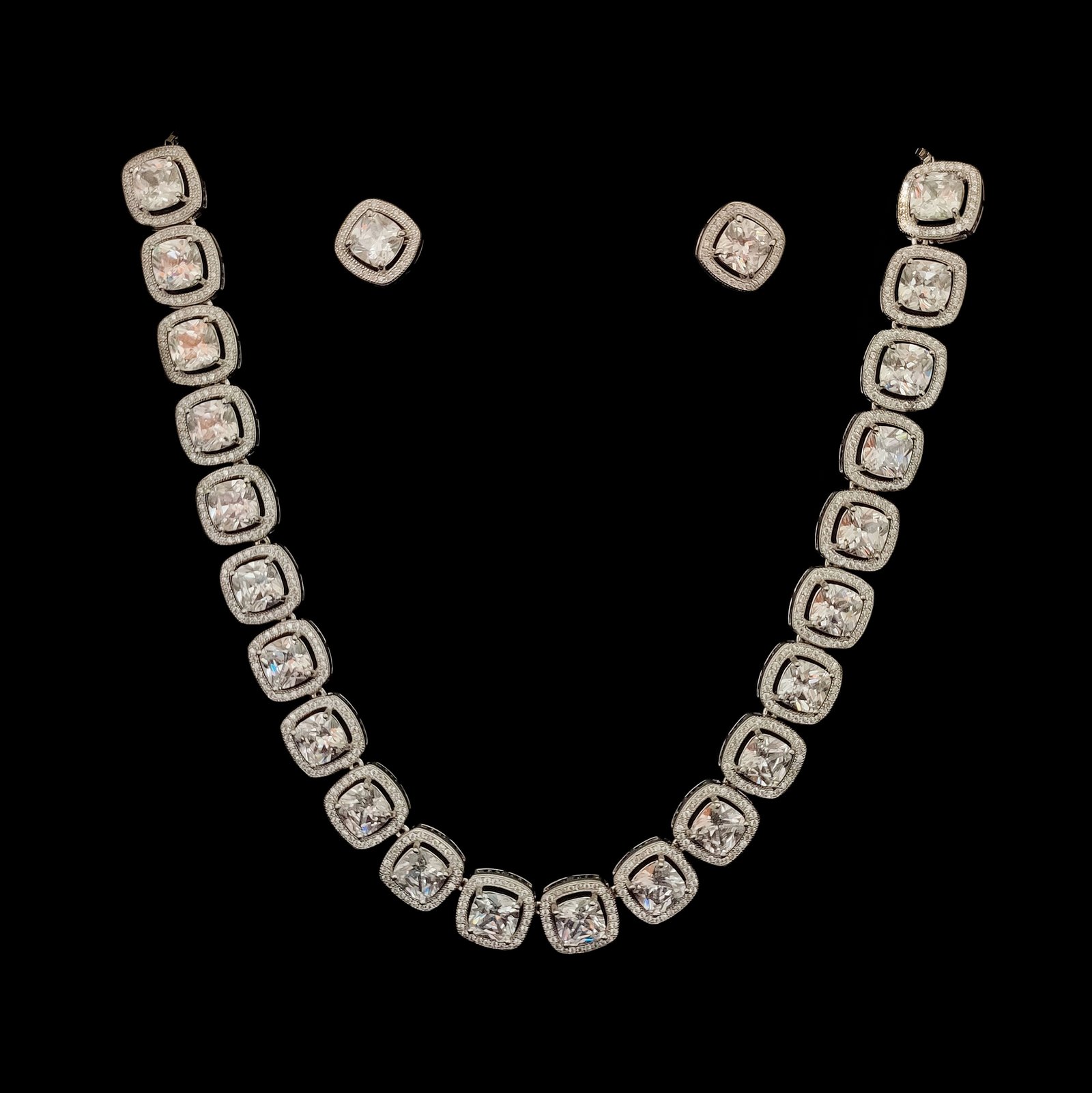 Square Diamond Necklace Set In 925 Sterling Silver MGA - NKS0180