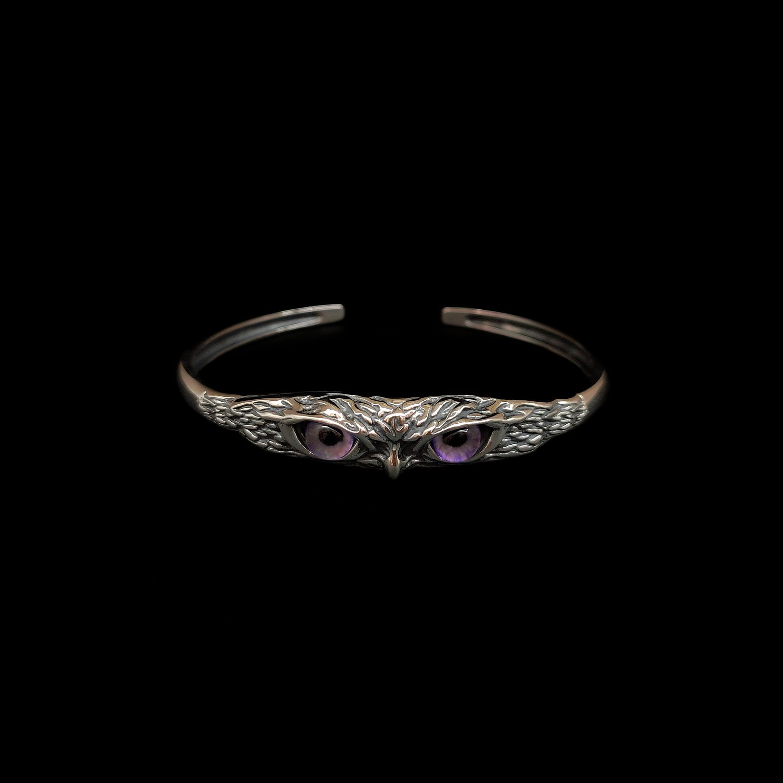 Purplish Eyes Owl Kada Bracelet In 925 Sterling Silver MGA - BRS2939