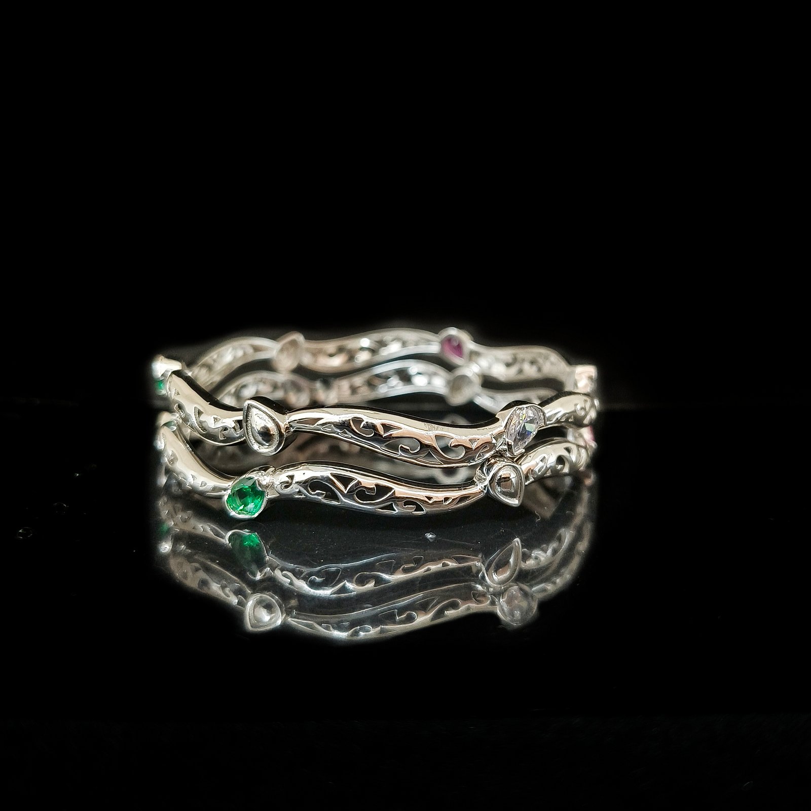 Fancy Kadli Bangle With Pattern And Diamonds In 925 Sterling Silver MGA-KD925/1357