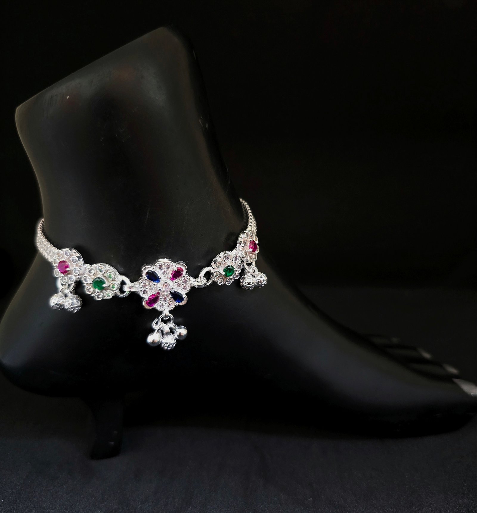 Colorful Diamond Payal In 999 Silver MGA - PLS4696