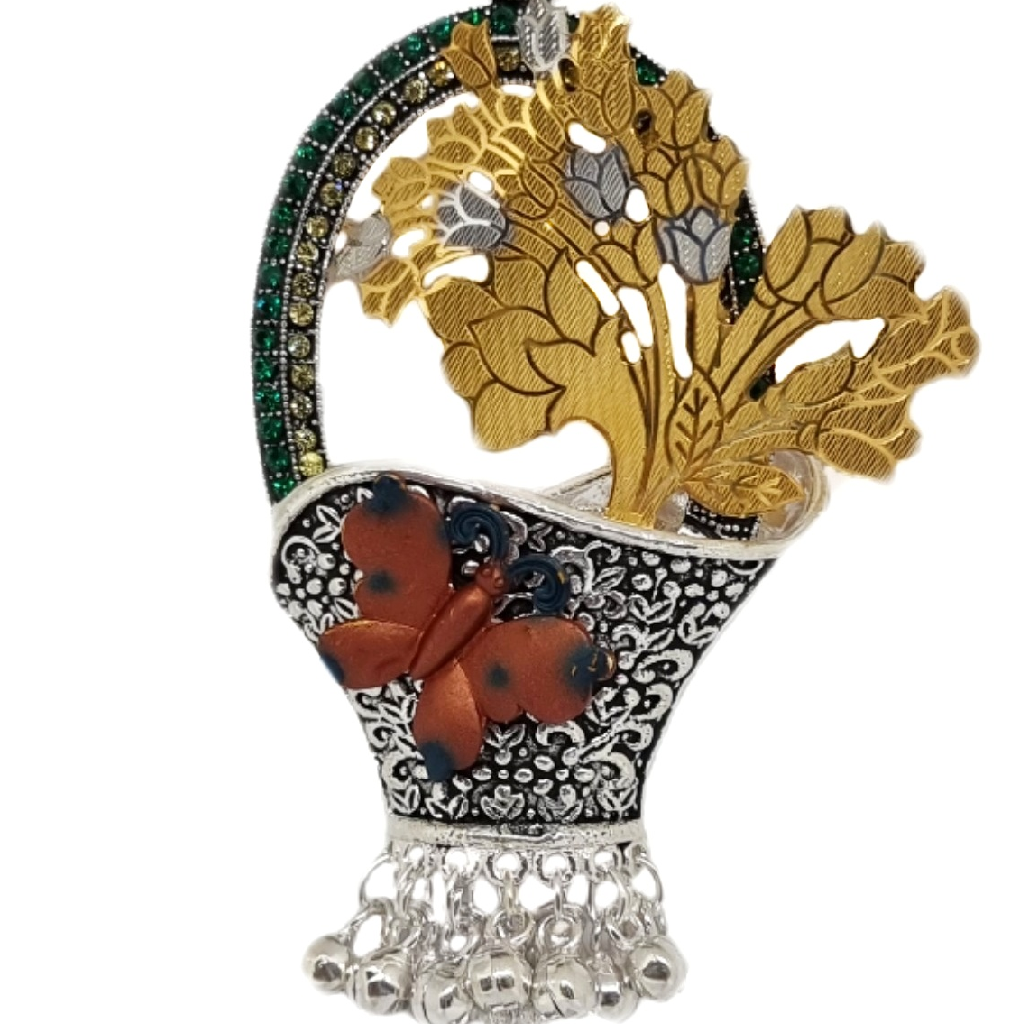 Silver Oxidised Juda In Flower Bucket Design MGA - JUS0092