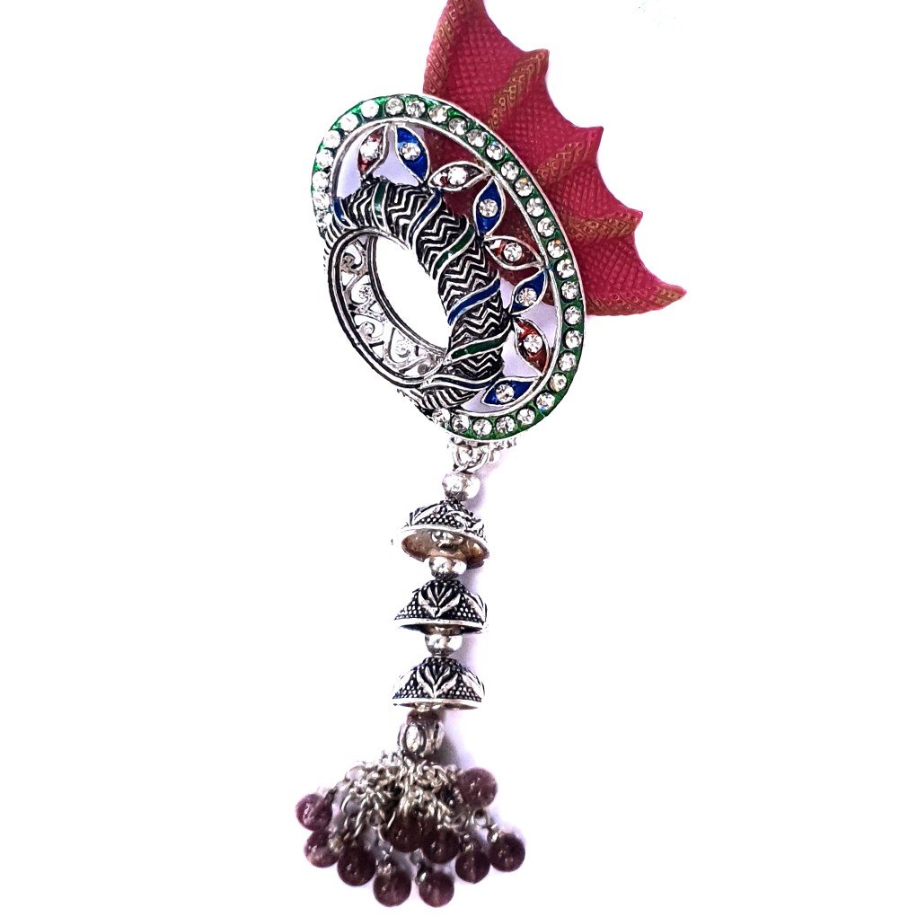 Rajputana meenakari oval shape silver juda mga - jus0006