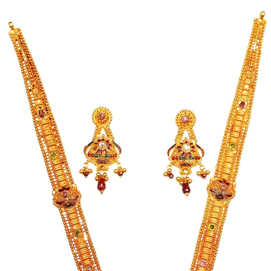 22kt Gold Rajwadi Meenakari Necklace Set MGA - GLS040
