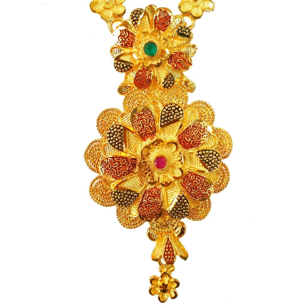 One Gram Gold Forming Round Shaped Desiger Long Necklace Set MGA - HRE0004