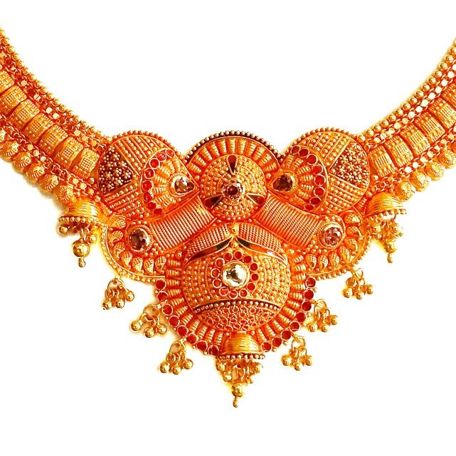 916 Gold Round Shaped Geru Polish Necklace Set MGA - GN072