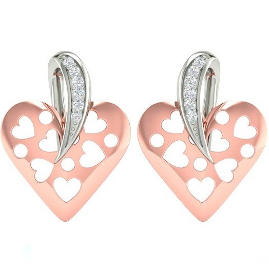 18k rose gold white gold real diamond heart shape earring mga - rde003