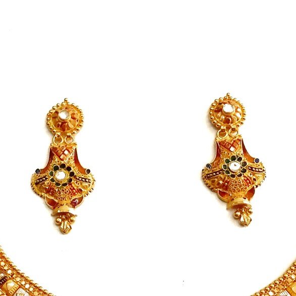 916 Gold Kalkatti Meenakari Rajwadi Necklace Set MGA - GN057