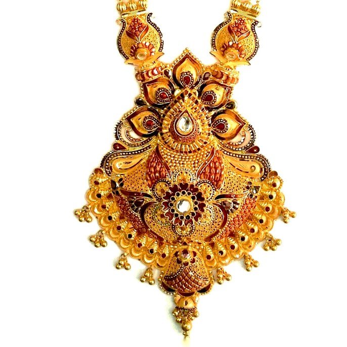 22k Gold Kalkatti Meenakari Long Necklace Set MGA - GLS013