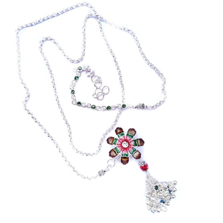 Meenakari flower shape silver kandora mga - jus0051