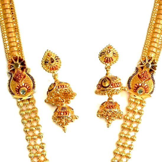 22k Gold Kalkatti Meenakari Long Necklace Set MGA - GLS013