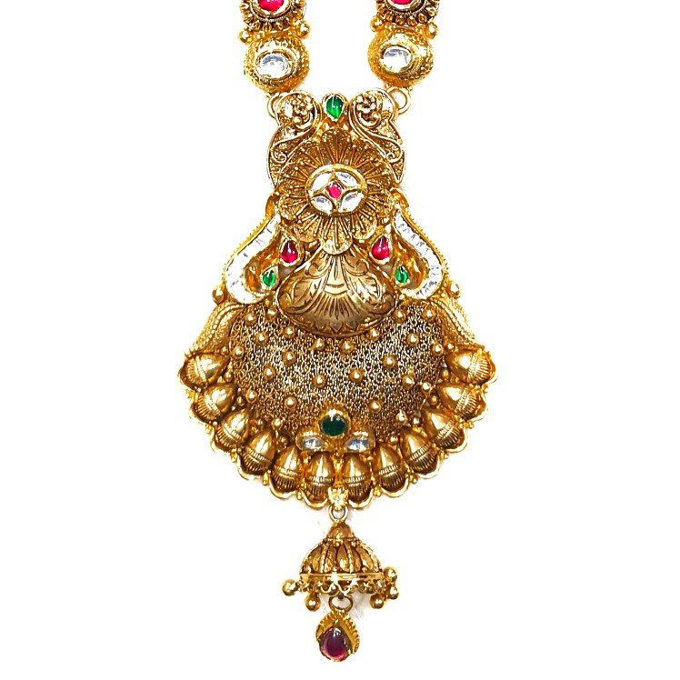 22k Gold Antique Oxidised Designer Necklace Set MGA - GLS062