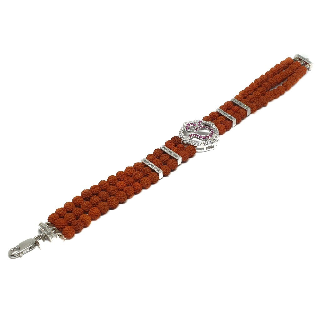925 sterling silver three line rudraksha om bracelet mga - brs0105
