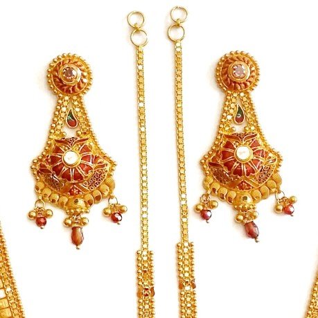 22k Gold Rajwadi Meenakari Necklace Set MGA - GLS012