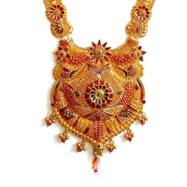 22k Gold Rajwadi Meenakari Necklace Set MGA - GLS012