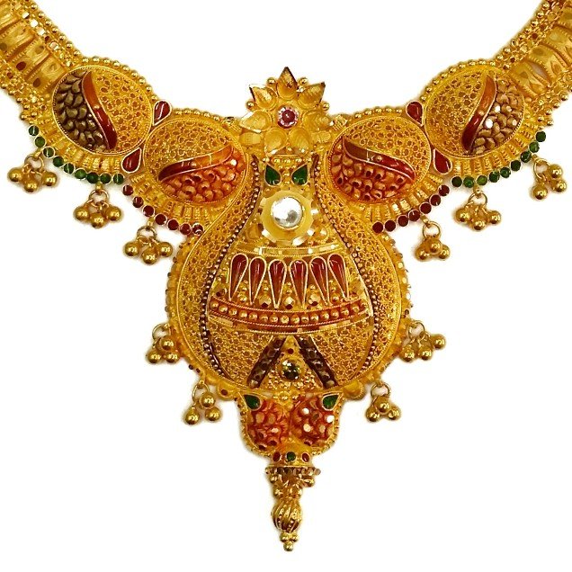 22k gold calcutti half necklace set mga - gn0048