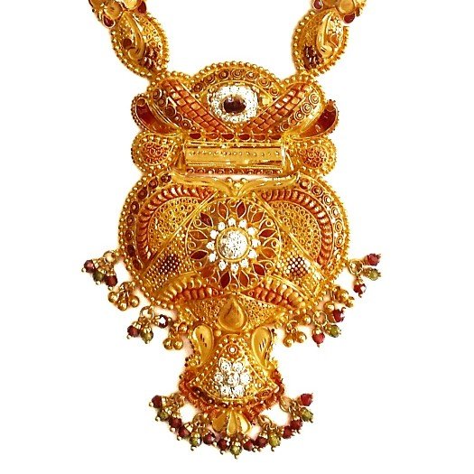 916 Gold CZ Diamond Minakari Necklace With Earrings MGA - GLS082