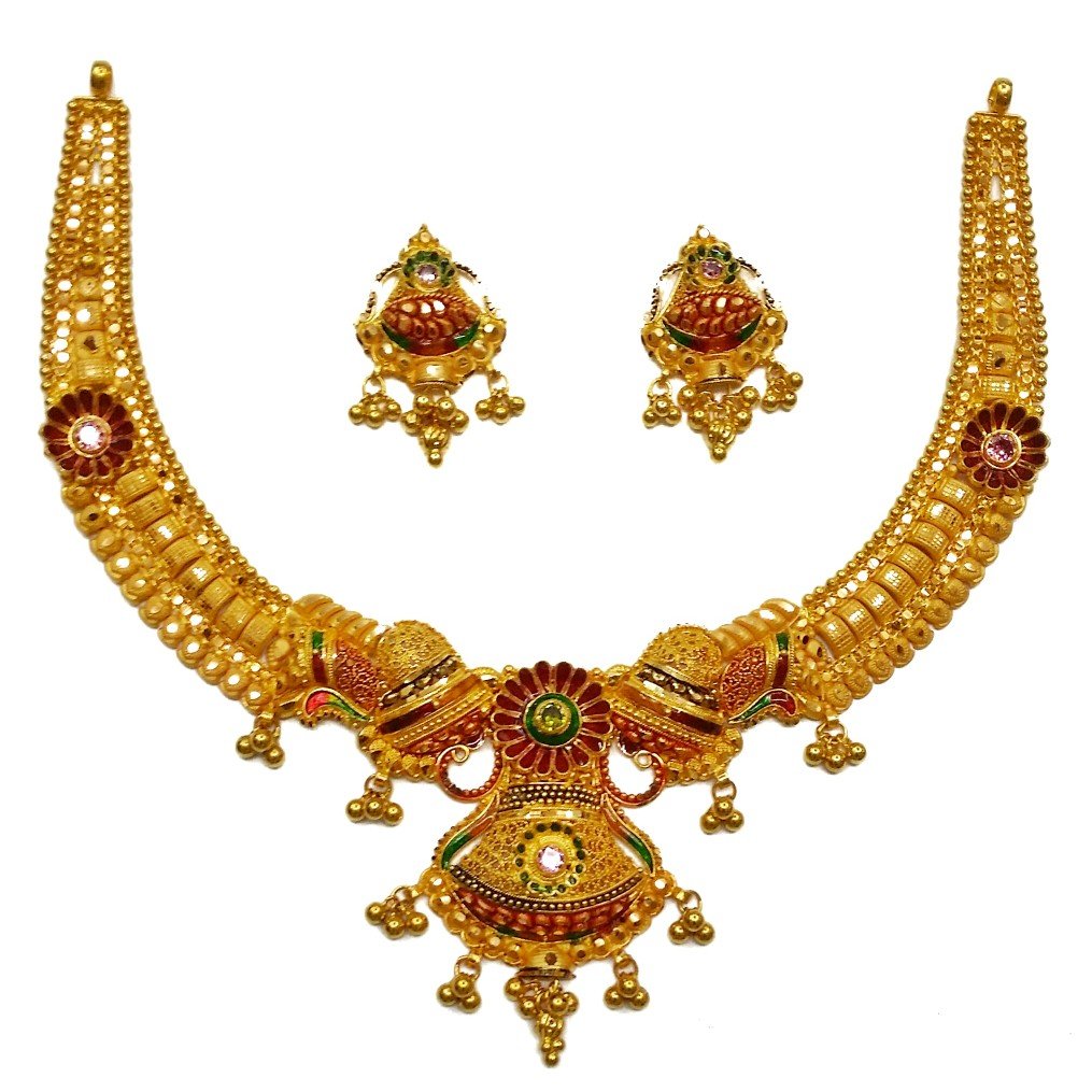 22K Gold Kalkutti Half Necklace Set MGA - GN0045