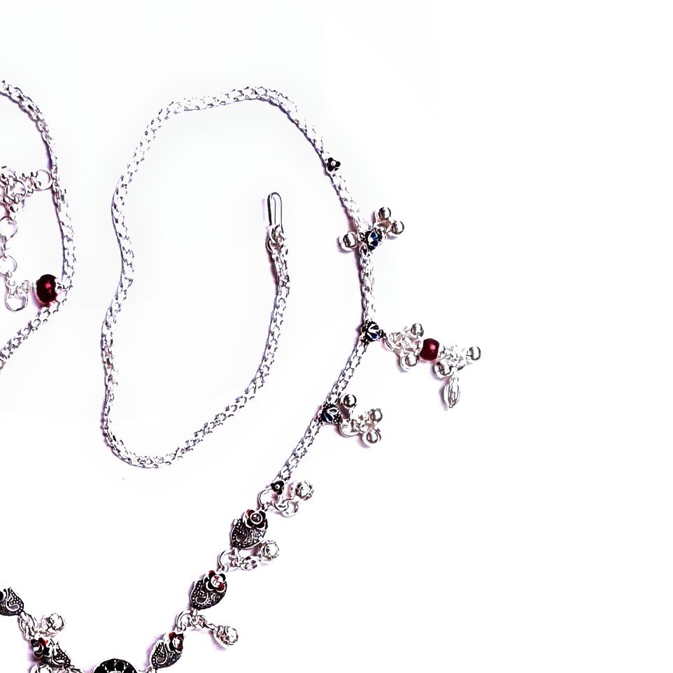 Belly chain three diamond ring silver kandora mga - kns0012