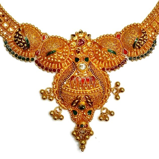 22k gold calcutti half necklace set mga - gn0046