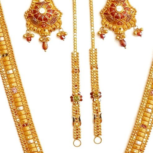 22k Gold Rajwadi Meenakari Necklace Set MGA - GLS012
