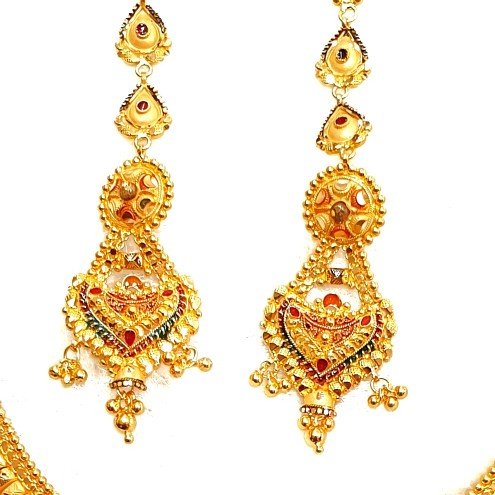 22k Gold Rajwadi Choker  Necklace Set MGA - GN084