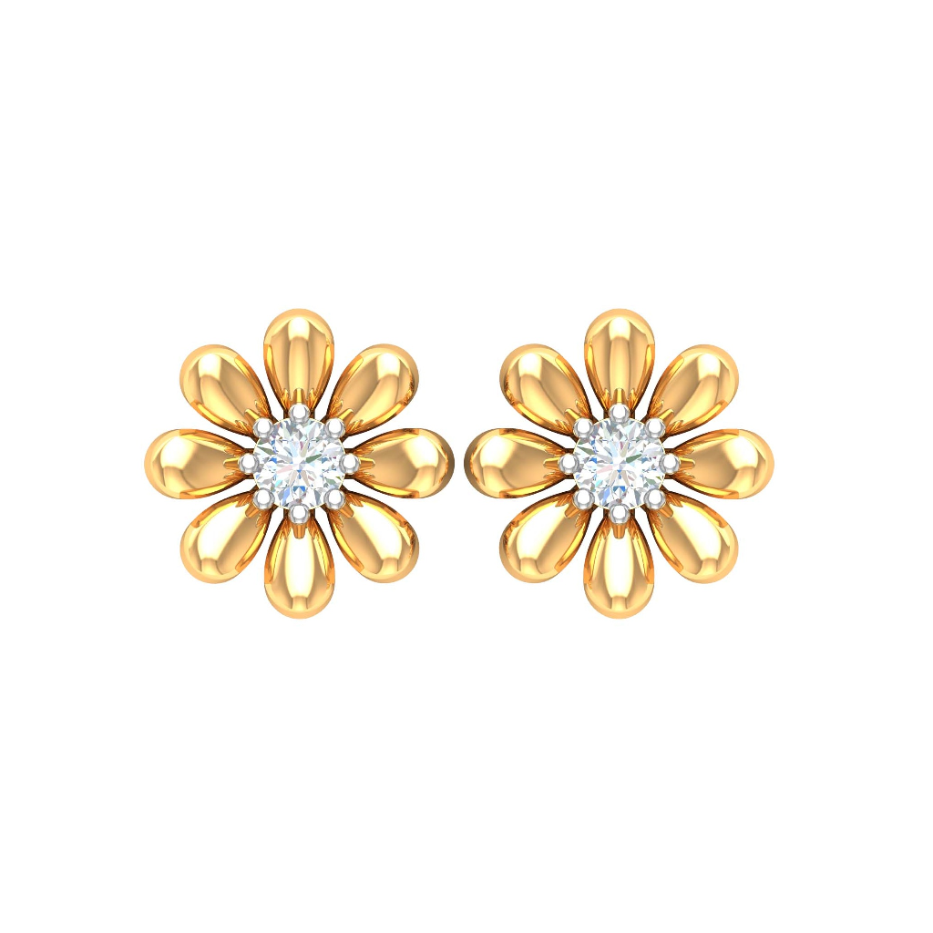 18K Gold Real Diamond Flower Earrin...