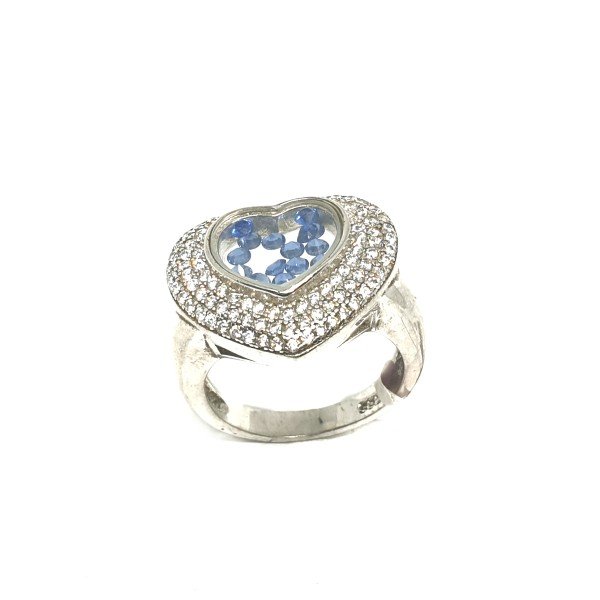 925 Sterling Silver Heart Shape Blue Movable Diamond Ring MGA - LRS0105