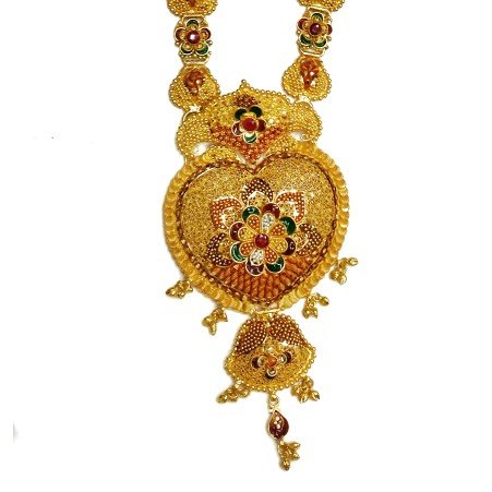 22k Rajwadi Flower Shape Necklace Set MGA - GLS044