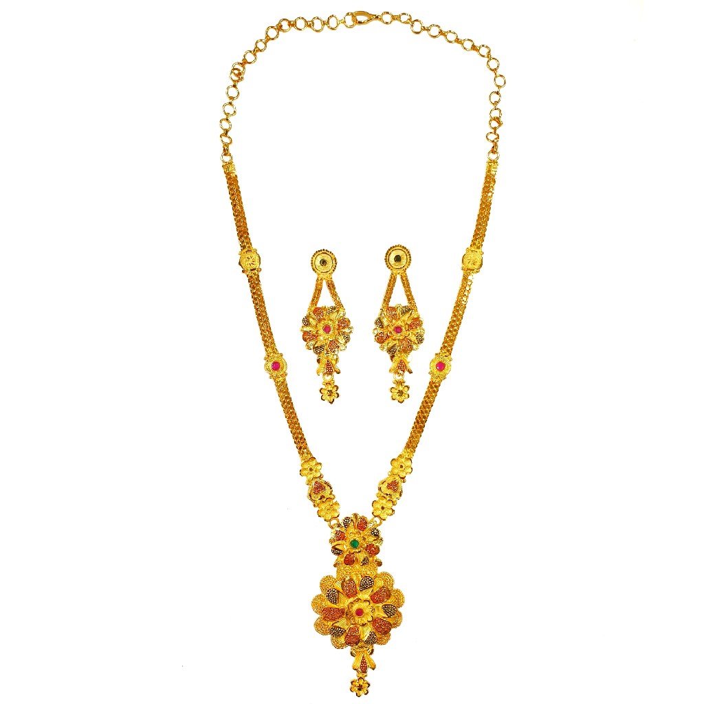 One Gram Gold Forming Round Shaped Desiger Long Necklace Set MGA - HRE0004