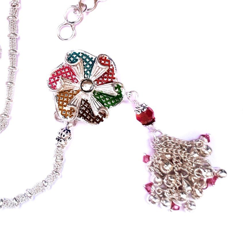 Fancy flower silver kamar belt mga - jus0049