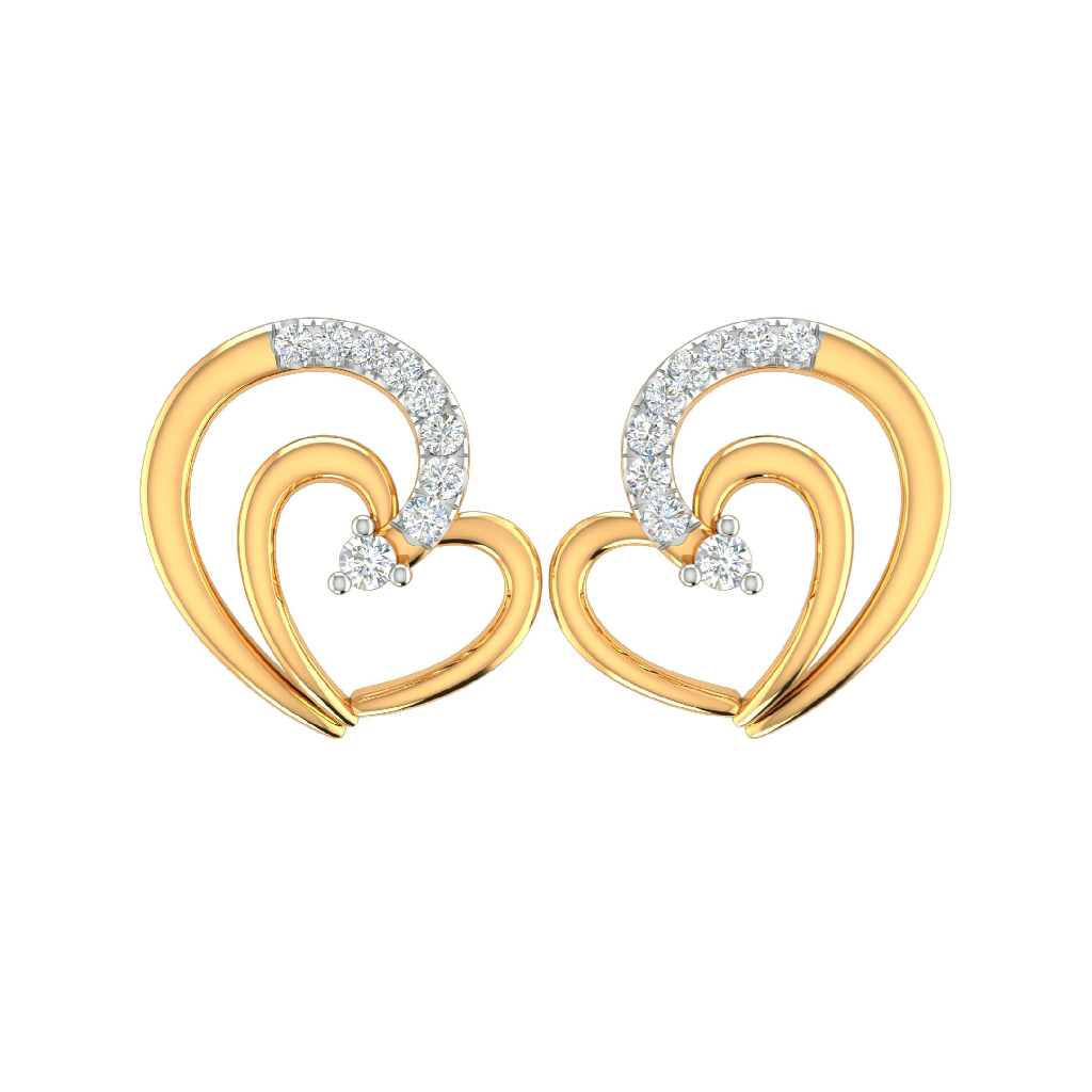 18K Gold Real Diamond Heart Earring...