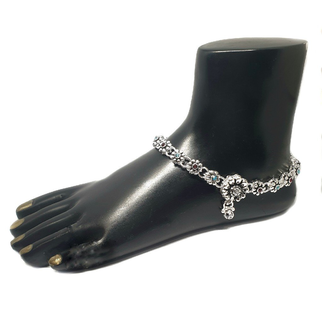 Multipal Flower Shaped Bridal Silver Anklet Payal MGA - PLS0242