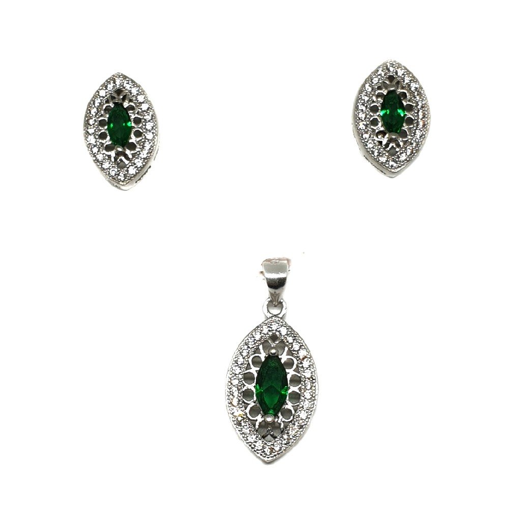 925 Sterling Silver Green Diamond Pendant Set MGA - PTS0024