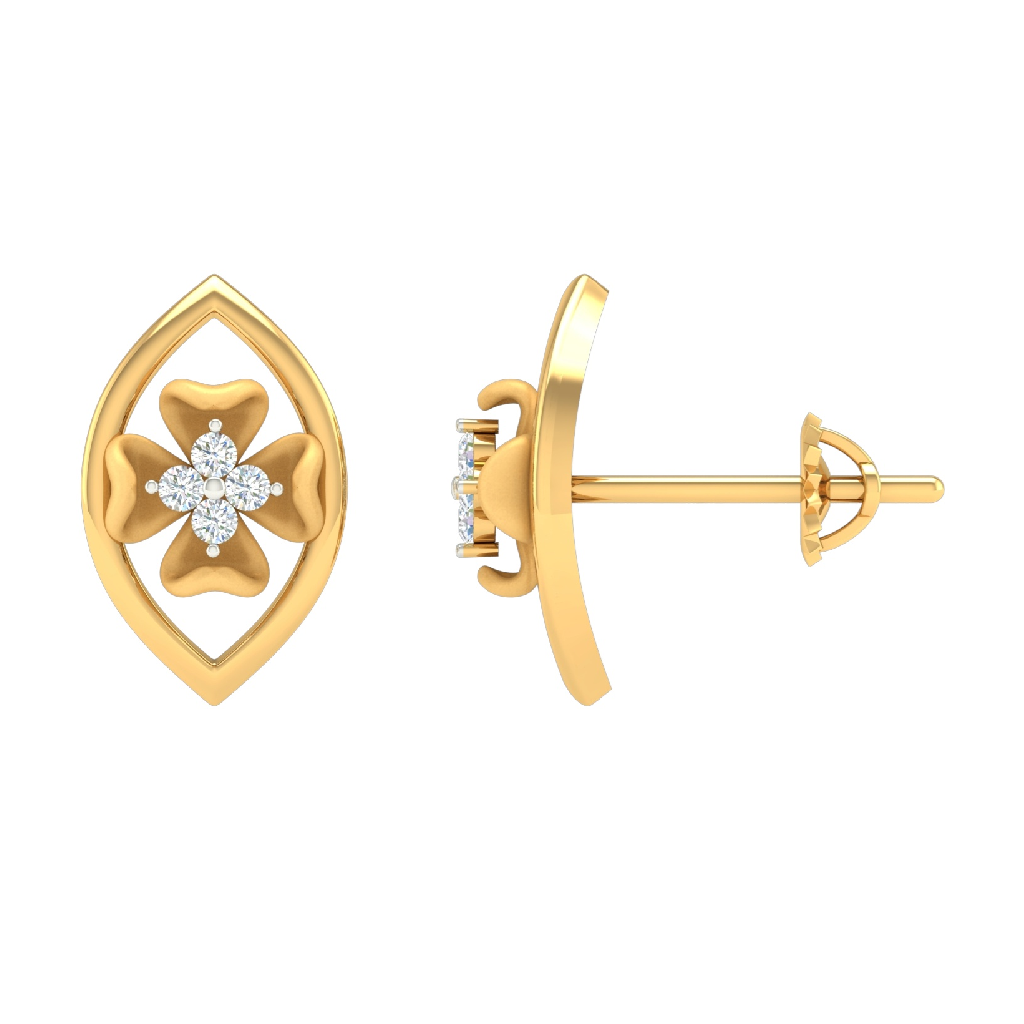 18K Gold Real Diamond Flower Earrin...