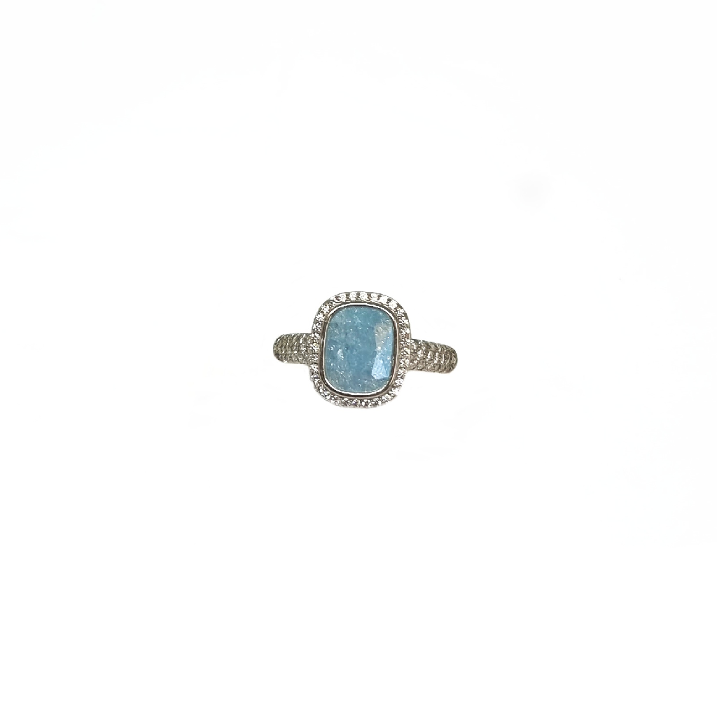 Sky Blue Crystal Diamond Ring In 925 Sterling Silver MGA -LRS5122