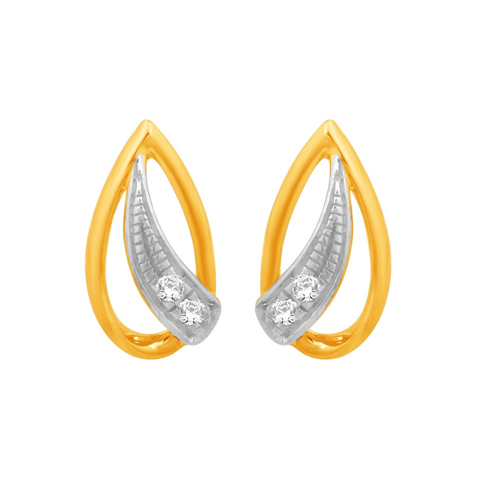 18K Gold Real Diamond Modern Earrin...