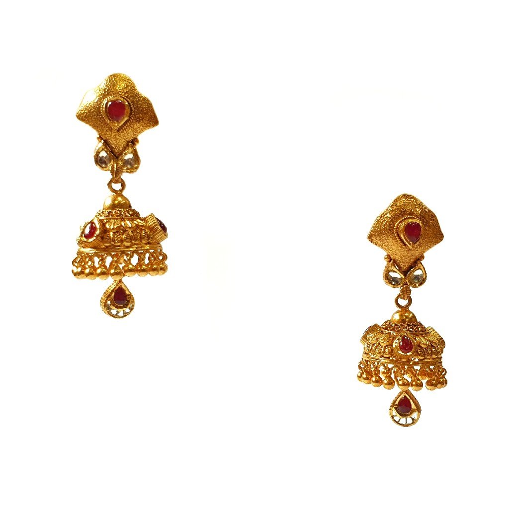22K Gold Antique Long Set With Earrings Buti MGA - GLS0100