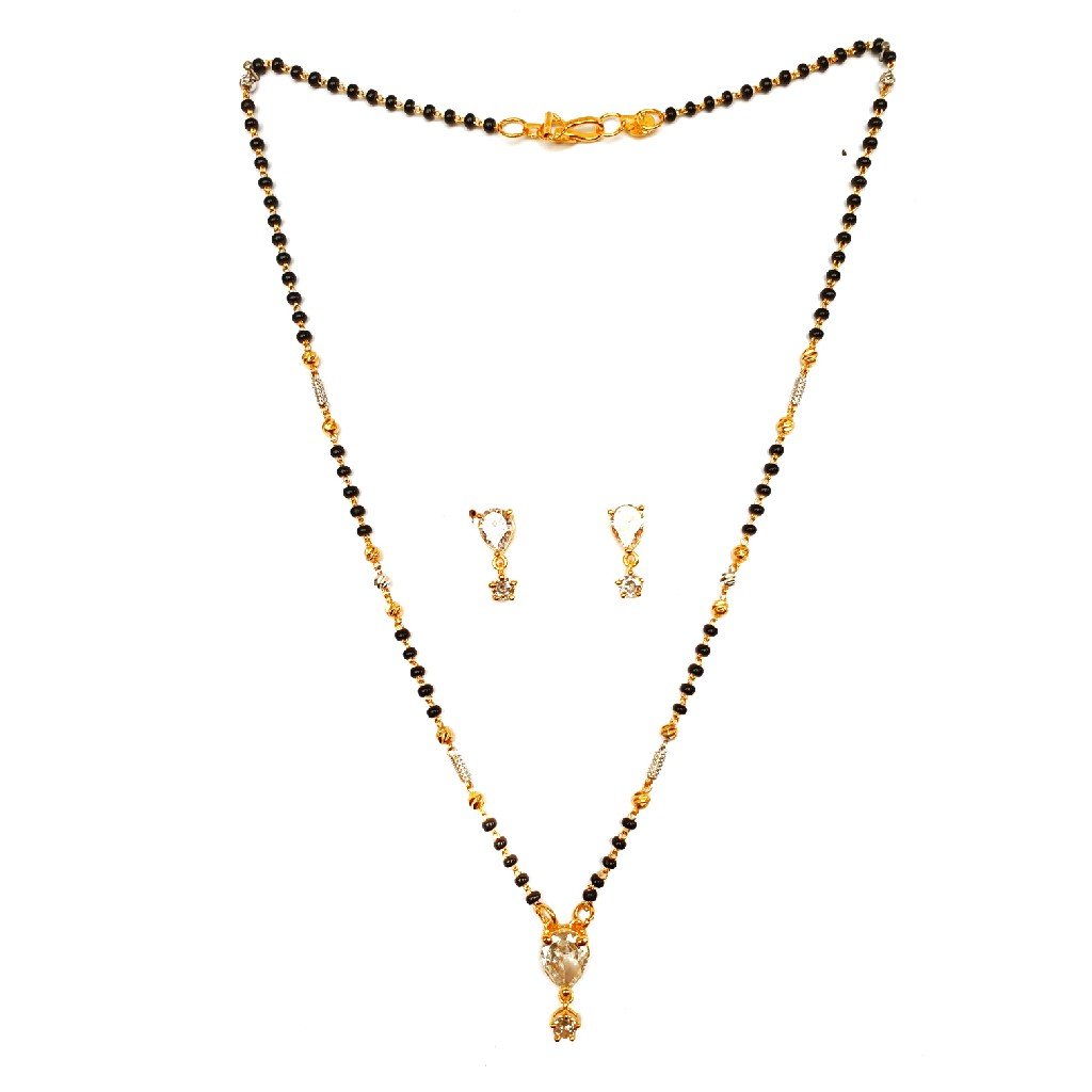 1 gram gold plated pear cut solitaire diamond mangalsutra mga - mse0139